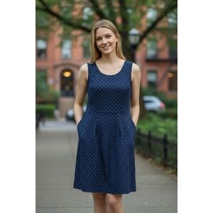Land's End Navy Blue Polka Dot Sleeveless Dress Size 18